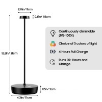 Sikevht 2Pack Cordless Led Table Lamp,Rechargeable Battery Desk Lamps, 3 Color Stepless Dimmable Metal Battery Table Lamps, Portable Table Light For Indoor/Outdoor/Restaurants/Bedroom/Bar