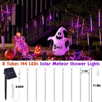 Jmexsuss Orange And Purple Solar Halloween Lights Outdoor 8 Tube 144 Leds Solar Meteor Shower Rain Lights For Halloween Tree Ya