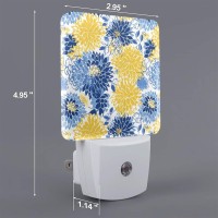 Flower Blue Floral Yellow Led Plugin Night Lamp 2 Piece Set Auto Sensor Nightlights Set Of 2 For Bedroom Bathroom