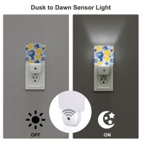 Flower Blue Floral Yellow Led Plugin Night Lamp 2 Piece Set Auto Sensor Nightlights Set Of 2 For Bedroom Bathroom