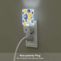 Flower Blue Floral Yellow Led Plugin Night Lamp 2 Piece Set Auto Sensor Nightlights Set Of 2 For Bedroom Bathroom