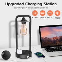 Wireless Charging Touch Control Table Lamp Set Of 2 Dimmable Bedside Nightstand Lamps With Type C Usb Ports Ac Outlet Glass