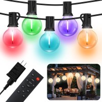 Houhui Outdoor String Lights, 50Ft Warm White & Rgb Multi-Color G40 String Lights With Remote & 25+2 Shatterproof Bulbs,Ip65 Waterproof Dimmable Rgbw Led Patio Lights For Garden Backyard Balcony Party