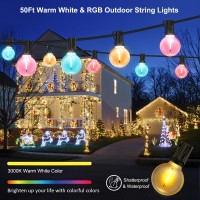 Houhui Outdoor String Lights, 50Ft Warm White & Rgb Multi-Color G40 String Lights With Remote & 25+2 Shatterproof Bulbs,Ip65 Waterproof Dimmable Rgbw Led Patio Lights For Garden Backyard Balcony Party