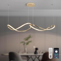 Tinglang Modern Pendant Light 2 Ring, 36W Dimmable Led Chandelier With Remote Control, Height Adjustable Hanging Lamp Fixture For Dining Room Kitchen Living Room, L93Cm (A - Gold)