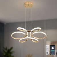 Tinglang Modern Led Dimmable Pendant Lamp With Remote, Flower Shape Chandelier, Adjustable Height Hanging Light Fixture For Living Room Dining Room Bedroom Kitchen Decorative Lamp (A - Gold)