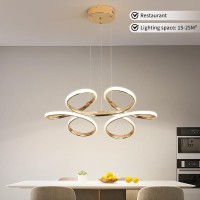 Tinglang Modern Led Dimmable Pendant Lamp With Remote, Flower Shape Chandelier, Adjustable Height Hanging Light Fixture For Living Room Dining Room Bedroom Kitchen Decorative Lamp (A - Gold)