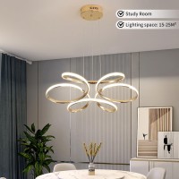 Tinglang Modern Led Dimmable Pendant Lamp With Remote, Flower Shape Chandelier, Adjustable Height Hanging Light Fixture For Living Room Dining Room Bedroom Kitchen Decorative Lamp (A - Gold)