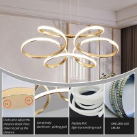 Tinglang Modern Led Dimmable Pendant Lamp With Remote, Flower Shape Chandelier, Adjustable Height Hanging Light Fixture For Living Room Dining Room Bedroom Kitchen Decorative Lamp (A - Gold)