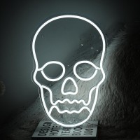 Alkkign Skull Neon Sign Halloween Neon Light White Ghost Led Neon Lights For Bedroom Wall Decor Dimmable Halloween Skull Neon Si