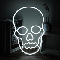 Alkkign Skull Neon Sign Halloween Neon Light White Ghost Led Neon Lights For Bedroom Wall Decor Dimmable Halloween Skull Neon Si