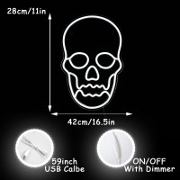 Alkkign Skull Neon Sign Halloween Neon Light White Ghost Led Neon Lights For Bedroom Wall Decor Dimmable Halloween Skull Neon Si