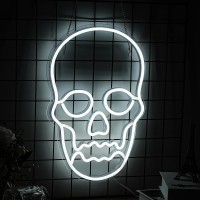 Alkkign Skull Neon Sign Halloween Neon Light White Ghost Led Neon Lights For Bedroom Wall Decor Dimmable Halloween Skull Neon Si