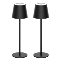 Howskys 2 Pack Led Cordless Table Lamp,5200Mah Battery Powered Table Lamp,3W Touch Rechargeable Battery Table Lamp 3 Color Temperatures,Ip54 Indoor/Outdoor Table Lamp (Black)