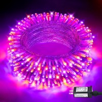 Jmexsuss 33 Ft 100 Led Halloween String Lights Indoor Orange And Purple Halloween Lights Clear Wire 8 Modes Outdoor Waterproof