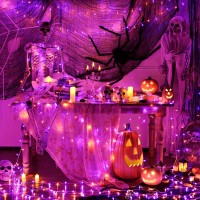 Jmexsuss 33 Ft 100 Led Halloween String Lights Indoor Orange And Purple Halloween Lights Clear Wire 8 Modes Outdoor Waterproof