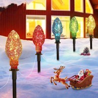 Christmas Pathway Lights Outdoor 2 Pack - Total 13 Feet 10 Led Glitter Jumbo C9 Walkway Lights, Multicolor Christmas Bulb Pathway Lights, Christmas Decorations For Outdoor Yard Lawn Holiday Driveway