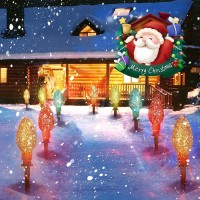 Christmas Pathway Lights Outdoor 2 Pack - Total 13 Feet 10 Led Glitter Jumbo C9 Walkway Lights, Multicolor Christmas Bulb Pathway Lights, Christmas Decorations For Outdoor Yard Lawn Holiday Driveway