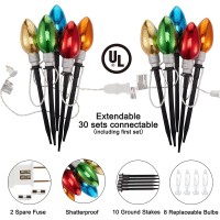 Christmas Pathway Lights Outdoor 2 Pack - Total 13 Feet 10 Led Glitter Jumbo C9 Walkway Lights, Multicolor Christmas Bulb Pathway Lights, Christmas Decorations For Outdoor Yard Lawn Holiday Driveway