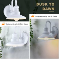 Lonedruid Dusk To Dawn Sensor Outdoor Gooseneck Barn Light Fixtures White Exterior Wall Sconce Lighting Waterproof Outside Porch