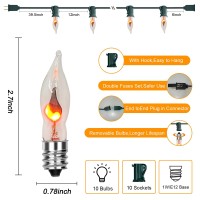 Romasaty C18 Halloween Flicker Flame String Lights, 10Ft Flickering Flame Shaped Bulb Dances With A Flickering Orange Glow, 1 Watt, 120 Volt, Green Wire