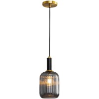 Qepeety Kitchen Island Pendant Light Fixtures Gold Hanging Pendant Lamp With Oval Smoke Gray Glass Shade, Mid Century Hanging Lamp For Bedroom Hallway Living Room (Oval)