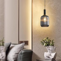 Qepeety Kitchen Island Pendant Light Fixtures Gold Hanging Pendant Lamp With Oval Smoke Gray Glass Shade, Mid Century Hanging Lamp For Bedroom Hallway Living Room (Oval)