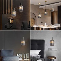 Qepeety Kitchen Island Pendant Light Fixtures Gold Hanging Pendant Lamp With Oval Smoke Gray Glass Shade, Mid Century Hanging Lamp For Bedroom Hallway Living Room (Oval)