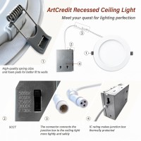 Artcredit Led Ceiling Light,6 Inch 5Cct Dimmable Recessed Lighting,Versatile 2700K-5000K,Canless Wafer Lights,Powerful 1050Lm 12W,Etl/Fcc Certified - Ideal For Modern Living(1 Pack )