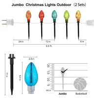 2 Pack Jumbo Christmas Pathway Lights- Outdoor String Lights With 5 Stakes, Connectable C9 Bulb Decor Lights For Lawn, Walkway, Yard, Garden, Driveway, Waterproof Xmas Lights Decoration, Multicolored