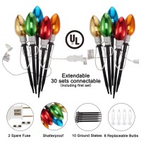 2 Pack Jumbo Christmas Pathway Lights- Outdoor String Lights With 5 Stakes, Connectable C9 Bulb Decor Lights For Lawn, Walkway, Yard, Garden, Driveway, Waterproof Xmas Lights Decoration, Multicolored