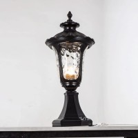 Dakwa Bronze Finished Post Lamp With Water Ripple Glass Shade Pillar Lantern Retro Street Light For Porch Yard Pathway (Color : Black, Size : Height:24.8Inch)