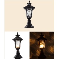 Dakwa Bronze Finished Post Lamp With Water Ripple Glass Shade Pillar Lantern Retro Street Light For Porch Yard Pathway (Color : Black, Size : Height:24.8Inch)