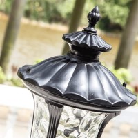 Dakwa Bronze Finished Post Lamp With Water Ripple Glass Shade Pillar Lantern Retro Street Light For Porch Yard Pathway (Color : Black, Size : Height:24.8Inch)