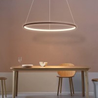 Stomee Led Modern Round Pendant Lamp Dimmable With Remote Control Pendant Lamp Height Adjustable Ceiling Light Dining Table Chandelier For Living Room Dining Room Office Lighting (Brown, 47.2In)