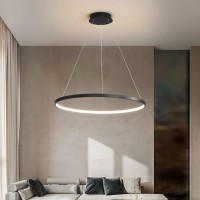 Stomee Led Modern Round Pendant Lamp Dimmable With Remote Control Pendant Lamp Height Adjustable Ceiling Light Dining Table Chandelier For Living Room Dining Room Office Lighting (Black, 59In)