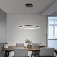 Stomee Led Modern Round Pendant Lamp Dimmable With Remote Control Pendant Lamp Height Adjustable Ceiling Light Dining Table Chandelier For Living Room Dining Room Office Lighting (Black, 59In)