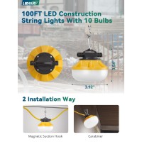 Lediary 100Ft Led Construction String Lights 100W 10000Lm String Work Light Linkable Temporary Lighting For Jobsite Patio In