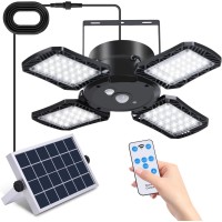 Solar Shed Lights For Outside With Remote, Solar Powered Pendant Lights Camping Lamps With 16.4Ft Cable, 4400Mah Battery, Motion Sensor, 128 Led, Ip65 Waterproof, For Garden Garage Chicken Coop Gazebo