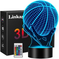 Linkax Basketball Accessories 3D Night Light, Ideas Basketball Gifts, Birthday Christmas Gifts For Boys Girls, Basketball Stuff 3D Illusion Lamp With Remote Control 16 Colors Changing For Room Decor