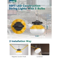 Lediary 50Ft Led Construction String Lights 50W 5000Lm String Work Light Linkable Temporary Lighting For Jobsite Patio Indoo