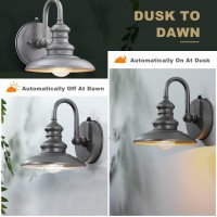 Lonedruid Dusk To Dawn Sensor Outdoor Gooseneck Barn Light Fixtures Silver Exterior Wall Sconce Lighting Waterproof Outside Porc