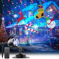 Minetom 3 In 1 Christmas Projector Lights Outdoor 21 Hd Effects (3D Ocean Wave + Patterns+Red Green) Waterproof With Timer Halloween Landscape Lights For Indoor Holiday Christmas Night Disco Party