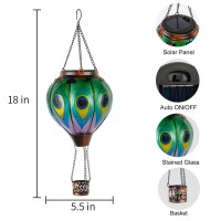 Peacock Hot Air Balloon Hanging Solar Lantern Lights Flickering Flame Solar Led Candle Lights Outdoor Garden Decorative Metal