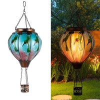 Hummingbird Hot Air Balloon Hanging Solar Lantern Lights Flickering Flame Solar Led Candle Lights Outdoor Garden Decorative Met