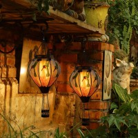 Hummingbird Hot Air Balloon Hanging Solar Lantern Lights Flickering Flame Solar Led Candle Lights Outdoor Garden Decorative Met