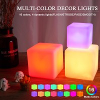 Yamport 4Inch 16 Colorchanging Led Cube Night Light 7 Dimming Levels 4 Lighting Modes Table Lamp Rechargeable Mood Lamp Butt