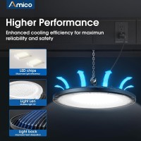 Amico 200W 10 Pack Ufo Led High Bay Light 28 000Lm 5000K Led High Bay Lights With Ul Listed Us Hook 5 Cable Alternative To 650W