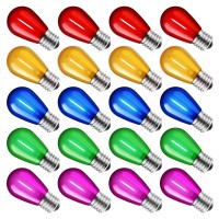 Minetom 20 Pack Multicolor S14 Led Christmas Replacement Light Bulbs, Ul Listed, 1 Watt E26 Medium Base Plastic Shatterproof Led Edison Bulbs, Easily Screw In Strings Spools Strands