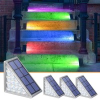 Niorsun Solar Step Lights, 4 Pack Outdoor Stair Lights Christmas Rgb Solid Color Changing Triangular Solar Deck Lights Ip67 Waterproof Auto On Off Porch Decor For Stair Patio, Front Door, Sidewalk